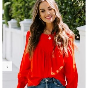 Vintage Insp. RED Babydoll Blouse NWT